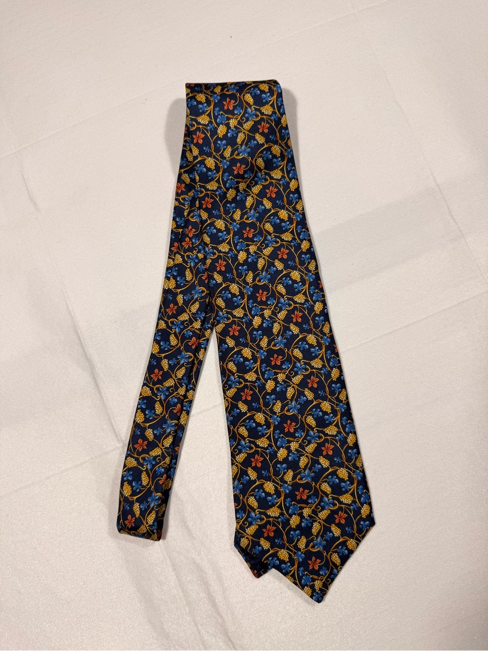 Balenciaga Floral Silk Tie with Blue, Gold & Red Accents